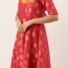Red Taffeta Jacquard Half Circular Dress Festive Wear