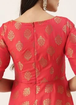 Red Taffeta Jacquard Half Circular Dress Festive Wear -Indo Clothing Shop Red Taffeta Jacquard Half Circular Dress DRBS02204664 rrc2