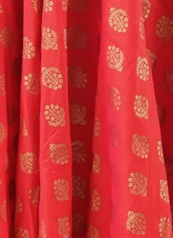 Red Taffeta Jacquard Half Circular Dress Festive Wear -Indo Clothing Shop Red Taffeta Jacquard Half Circular Dress DRBS02204664 rrc4