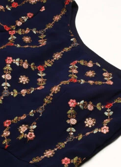 Royal Blue Embroidered One Shoulder Ruffle Gown Party Wear -Indo Clothing Shop Royal Blue Embroidered One Shoulder Ruffle Gown IWBS02301755 rrc1