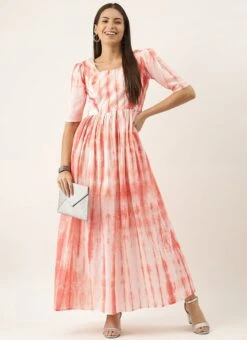 Rust Color Tie Dye Maxi Dress After Six Wear -Indo Clothing Shop Rust Color Tie Dye Maxi Dress DRBS02202354 u