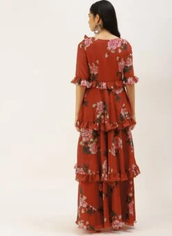 Rust Georgette Digital Printed Gown After Six Wear -Indo Clothing Shop Rust Georgette Digital Printed Gown DRBS02206242 b