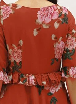 Rust Georgette Digital Printed Gown After Six Wear -Indo Clothing Shop Rust Georgette Digital Printed Gown DRBS02206242 rrc2