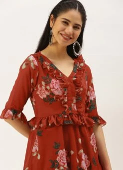 Rust Georgette Digital Printed Gown Festive Wear After Six Wear -Indo Clothing Shop Rust Georgette Digital Printed Gown DRBS02206242 rrc3 1