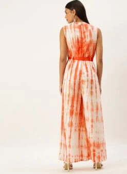 Rust Tie N Dye Cotton Collar Neck Jumpsuit After Six Wear Festive Wear -Indo Clothing Shop Rust Tie N Dye Cotton Collar Neck Jumpsuit DRBS02202401 b