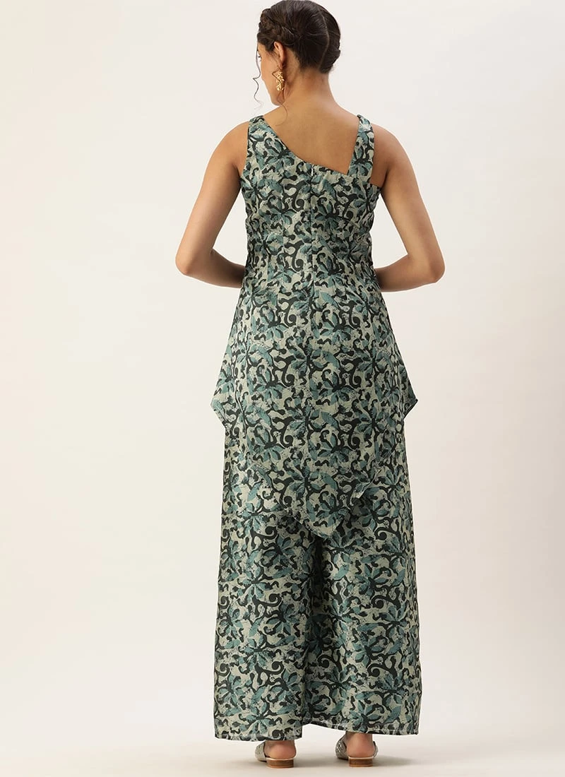 Bottom From Sage Green Art Silk Digital Printed Co Ords Set After Six Wear 4 Bottom From Sage Green Art Silk Digital Printed Co Ords Set After Six Wear - Image 4