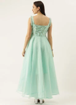 Sea Blue Embroidered Asymmetrical Gown Party Wear -Indo Clothing Shop Sea Blue Embroidered Asymmetrical Gown IWBS02007303 b