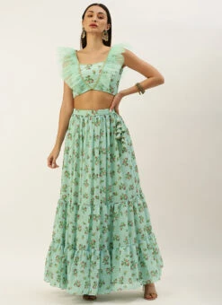 Skirt From Sea Green Digital Printed Co Ords Set After Six Wear -Indo Clothing Shop Sea Green Digital Printed Co Ords Set IWBS02212582 u