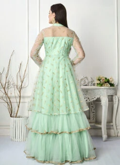 Sea Green Embroidered Layered Style Gown Wedding Wear -Indo Clothing Shop Sea Green Embroidered Layered Style Gown IWBS02301713 b