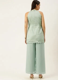 Sea Green Kurta With Wide Leg Pants Festive Wear -Indo Clothing Shop Sea Green Kurta With Wide Leg Pants KSBS02109739 b