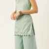Sea Green Kurta With Wide Leg Pants Festive Wear