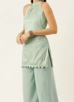 Sea Green Kurta With Wide Leg Pants Festive Wear
