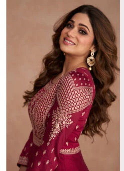 Shamita Shetty Maroon Art Silk Embroidered Anarkali Gown Party Wear -Indo Clothing Shop Shamita Shetty Maroon Art Silk Embroidered Anarkali Gown BGWRSKA43579518 b