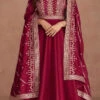 Shamita Shetty Maroon Art Silk Embroidered Anarkali Gown Party Wear