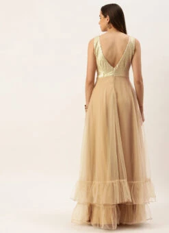 Silver Sequins Embroidered N Light Beige Net Gown Festive Wear -Indo Clothing Shop Silver Sequins Embroidered N Light Beige Net Gown IWBS02211072 b