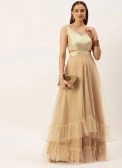 Silver Sequins Embroidered N Light Beige Net Gown Festive Wear -Indo Clothing Shop Silver Sequins Embroidered N Light Beige Net Gown IWBS02211072 u