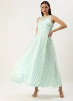Sky Blue Organza Jacquard Dress Festive Wear -Indo Clothing Shop Sky Blue Organza Jacquard Dress DRBS02303569 u