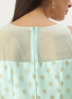 Sky Blue Organza Jacquard Dress Festive Wear -Indo Clothing Shop Sky Blue Organza Jacquard Dress DRBS02303569 rrc2