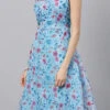 Sky Blue Printed Organza Asymmetrical Dress After Six Wear