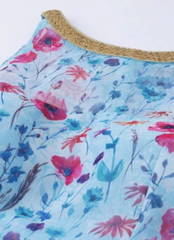 Sky Blue Printed Organza Asymmetrical Dress After Six Wear -Indo Clothing Shop Sky Blue Printed Organza Asymmetrical Dress DRBS02105407 rrc1