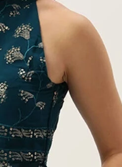 Teal Blue Embroidered Blouse Festive Wear -Indo Clothing Shop Teal Blue Embroidered Blouse BLBS02307557 rrc3
