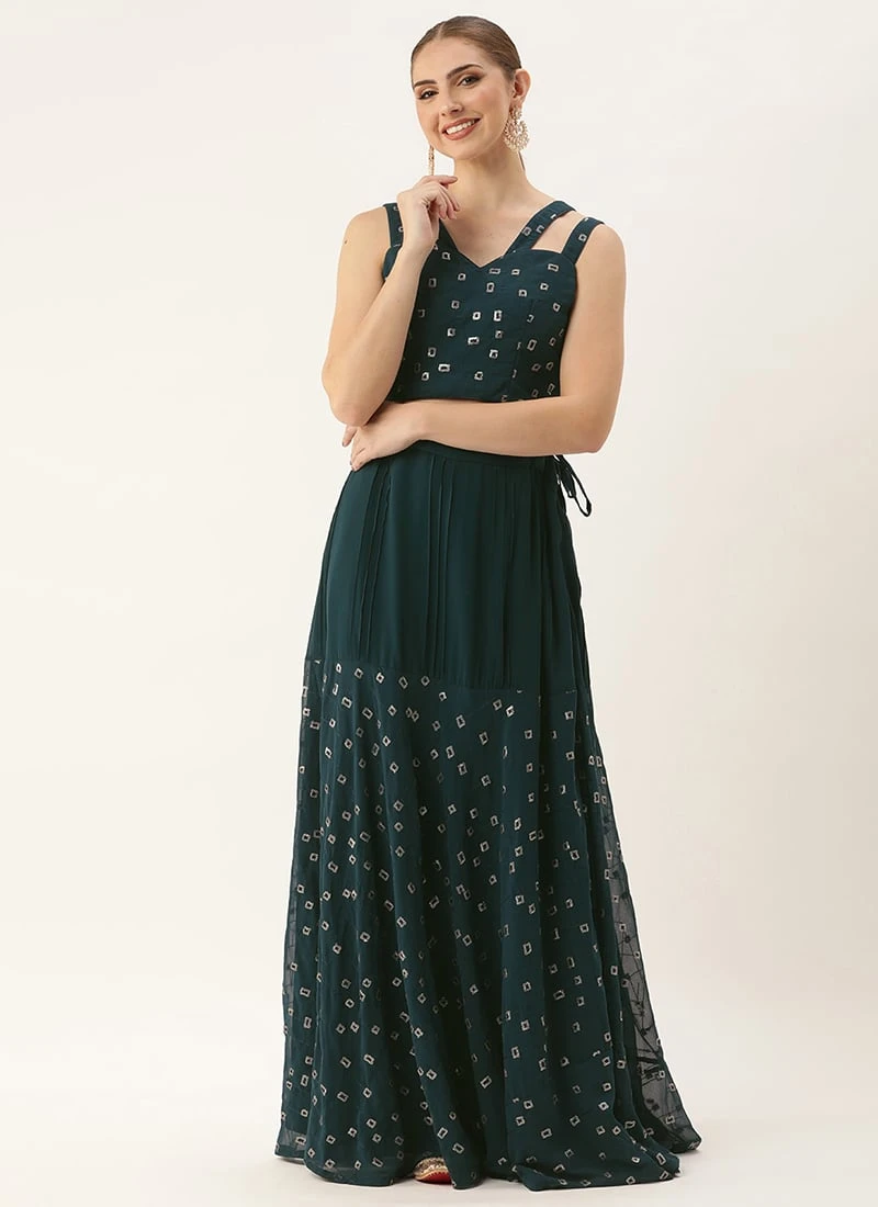 Skirt From Teal Blue Georgette Embroidered Co Ord Set After Six Wear 3 Skirt From Teal Blue Georgette Embroidered Co Ord Set After Six Wear - Image 3