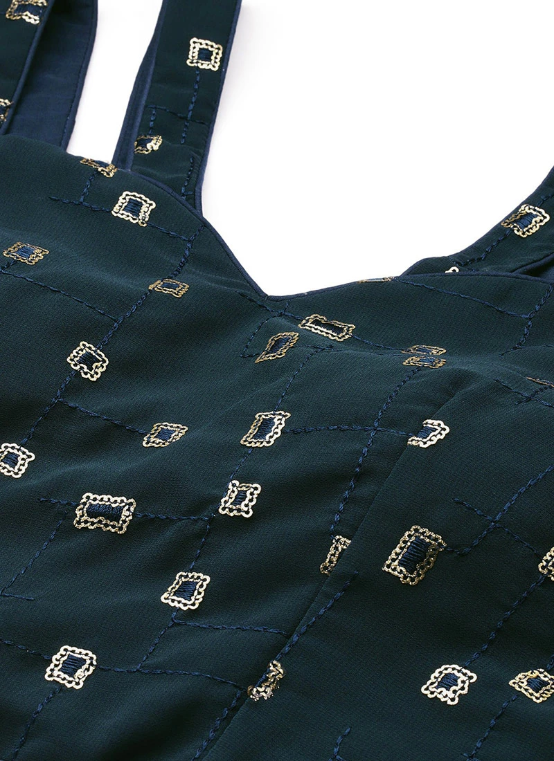 Skirt From Teal Blue Georgette Embroidered Co Ord Set After Six Wear 5 Skirt From Teal Blue Georgette Embroidered Co Ord Set After Six Wear - Image 5