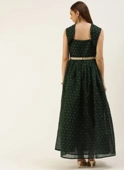 Teal Green Art Silk Cotton Jacquard Dress After Six Wear -Indo Clothing Shop Teal Green Art Silk Cotton Jacquard Dress DRBS02212464 b