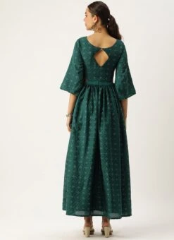Teal Green Art Silk Foil Printed Maxi Dress Festive Wear -Indo Clothing Shop Teal Green Art Silk Foil Printed Maxi Dress DRBS02211113 b