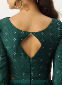 Teal Green Art Silk Foil Printed Maxi Dress Festive Wear -Indo Clothing Shop Teal Green Art Silk Foil Printed Maxi Dress DRBS02211113 rrc2