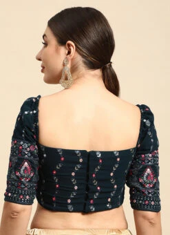 Teal Green Embroidered Blouse Festive Wear -Indo Clothing Shop Teal Green Embroidered Blouse BLBS02306299 b