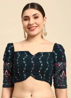 Teal Green Embroidered Blouse Festive Wear -Indo Clothing Shop Teal Green Embroidered Blouse BLBS02306299 u