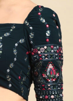 Teal Green Embroidered Blouse Festive Wear -Indo Clothing Shop Teal Green Embroidered Blouse BLBS02306299 rrc3