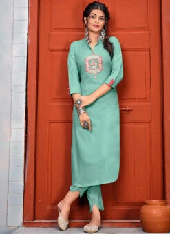 Teal Green Rayon Kurta Straight Pant Suit Party Wear -Indo Clothing Shop Teal Green Rayon Kurta Straight Pant Suit KRSSSLI8016 u