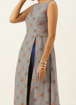 Teen Girls Blue Foil N Skipper Blue Kurta Straight Pant Set After Six Wear