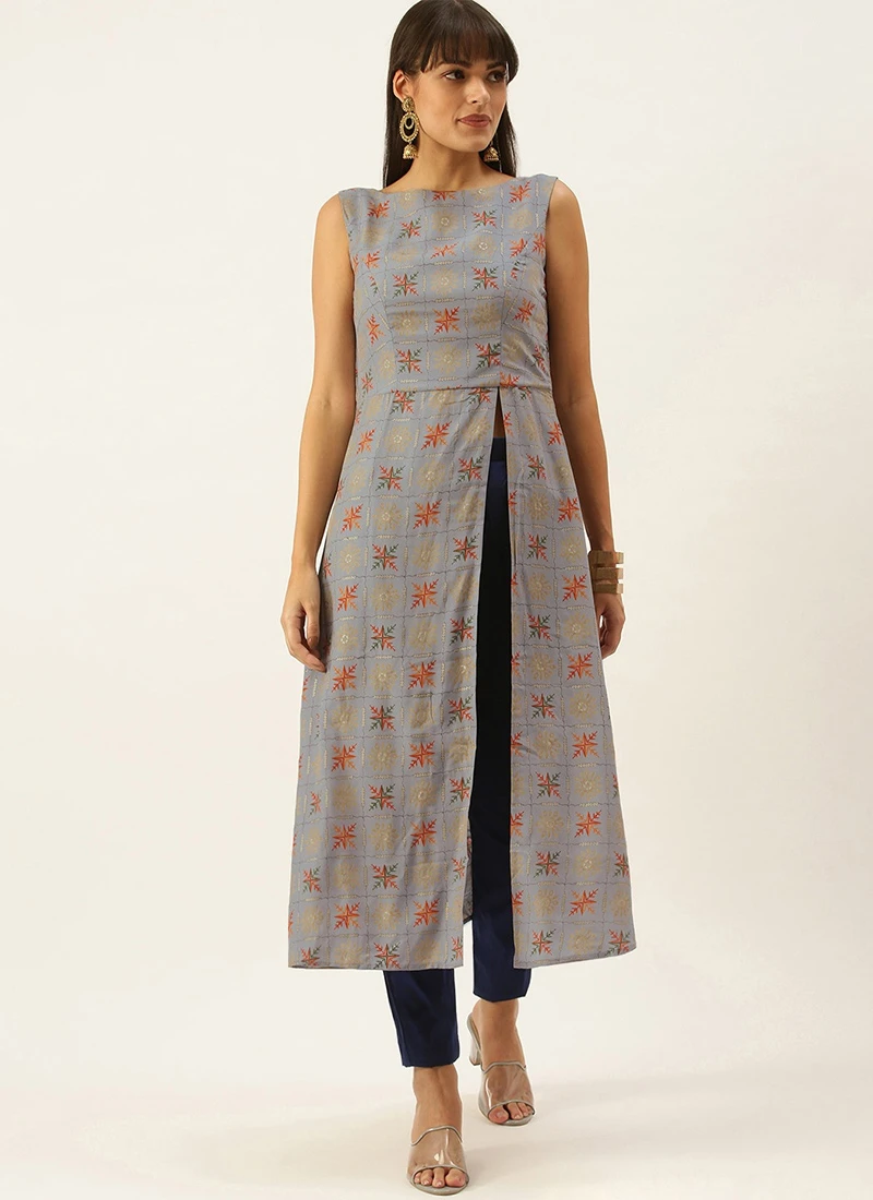 Teen Girls Blue Foil N Skipper Blue Kurta Straight Pant Set After Six Wear 3 Teen Girls Blue Foil N Skipper Blue Kurta Straight Pant Set After Six Wear - Image 3