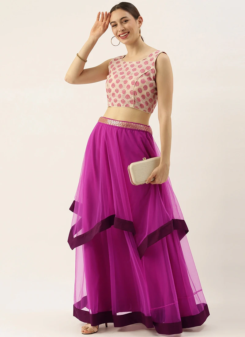 Violet Net N Purple Handkerchief Skirt Festive Wear 3 Violet Net N Purple Handkerchief Skirt Festive Wear - Image 3