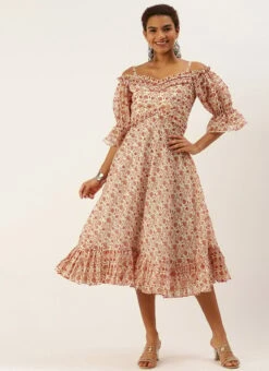 White Art Silk Digital Printed Maxi Dress After Six Wear -Indo Clothing Shop White Art Silk Digital Printed Maxi Dress DRBS02209823 u