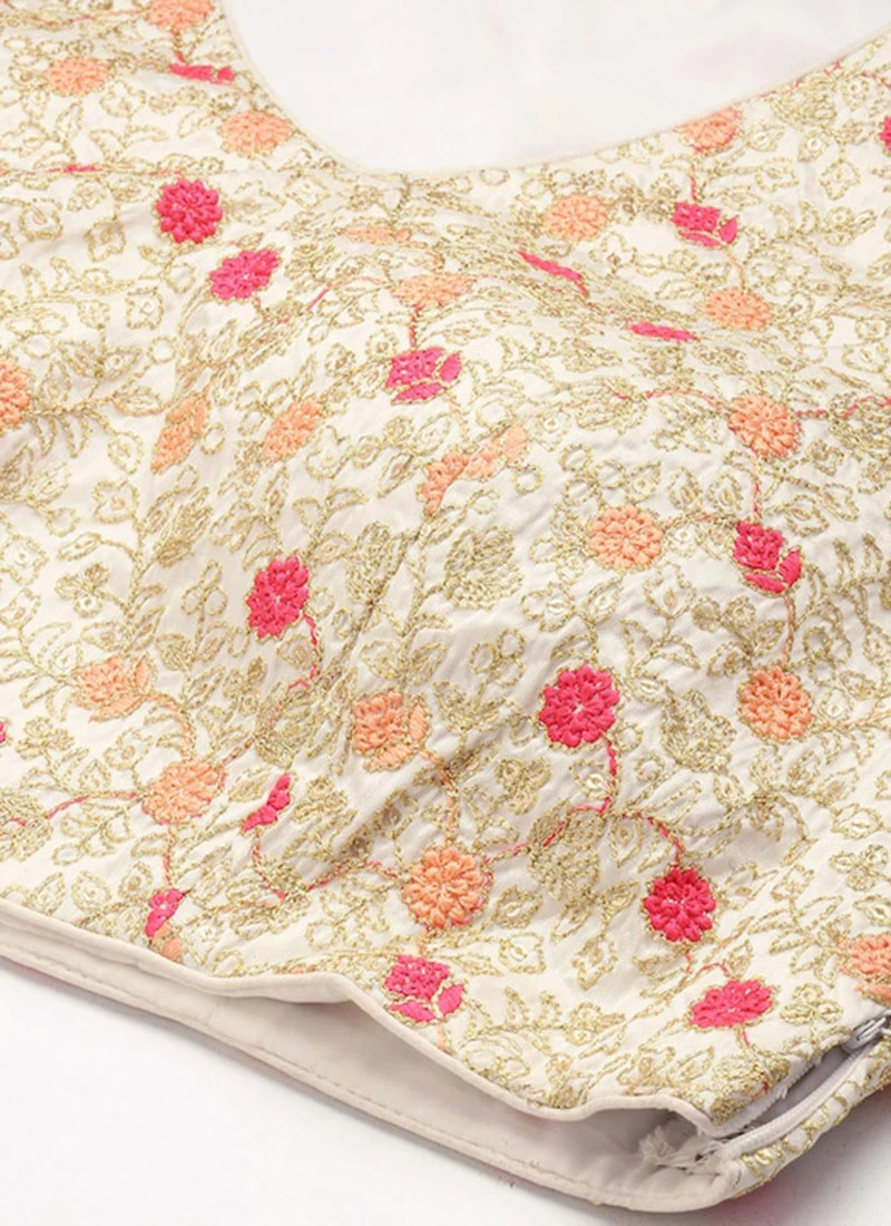 White Embroidered Art Silk V Neck Blouse Festive Wear 5 White Embroidered Art Silk V Neck Blouse Festive Wear - Image 5