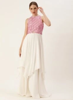 White Embroidered Halter Neck Gown Festive Wear -Indo Clothing Shop White Embroidered Halter Neck Gown IWBS02307657 u