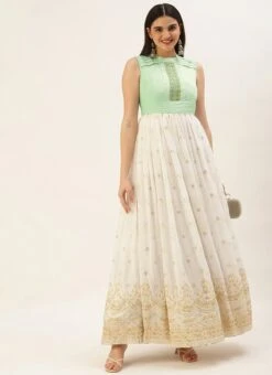 White Embroidered Pleated Style Gown Wedding Wear 10 White Embroidered Pleated Style Gown Wedding Wear -Indo Clothing Shop White Embroidered Pleated Style Gown IWBS02209734 u 1
