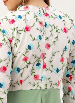 White Georgette N Green Pleated Gown Festive Wear -Indo Clothing Shop White Georgette N Green Pleated Gown IWBS02210982 rrc2