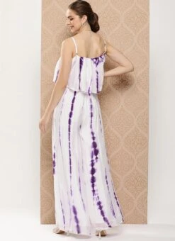 White Georgette Tie N Dye Jumpsuit After Six Wear -Indo Clothing Shop White Georgette Tie N Dye Jumpsuit DRBS02301104 b