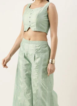 Bottom From White Jacket N Pista Green Embroidered Palazzo Set After Six Wear