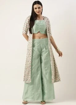 Bottom From White Jacket N Pista Green Embroidered Palazzo Set After Six Wear -Indo Clothing Shop White Jacket N Pista Green Embroidered Palazzo Set IWBS02211157 u