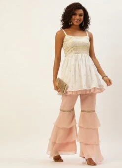 Top From White N Pink Peplum Top Gharara Set After Six Wear -Indo Clothing Shop White N Pink Peplum Top Gharara Set IWBS02209675 u