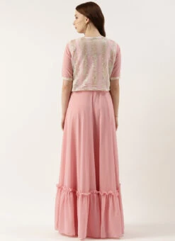 White Net Embroidered Jacket Style Gown Festive Wear -Indo Clothing Shop White Net Embroidered Jacket Style Gown IWBS02301760 b