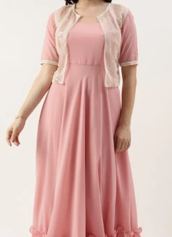 White Net Embroidered Jacket Style Gown Festive Wear