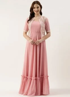 White Net Embroidered Jacket Style Gown Festive Wear -Indo Clothing Shop White Net Embroidered Jacket Style Gown IWBS02301760 u