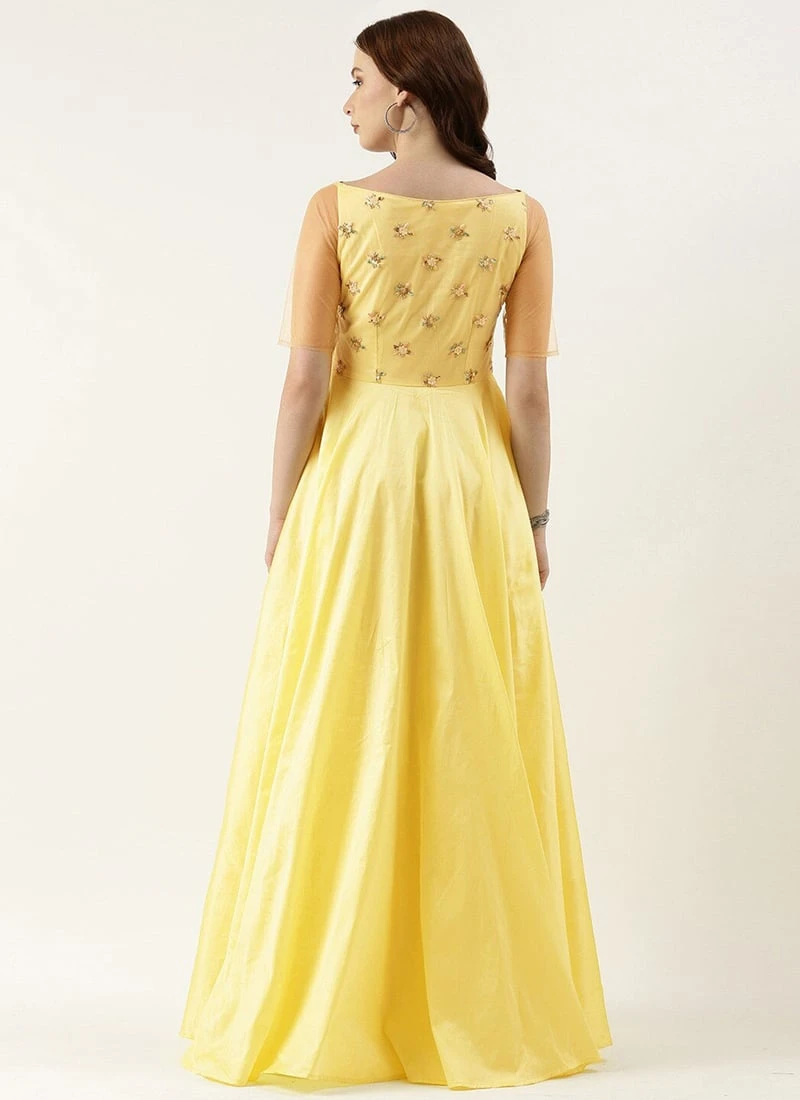 White Net Sequins N Yellow Gown Festive Wear 4 White Net Sequins N Yellow Gown Festive Wear - Image 4